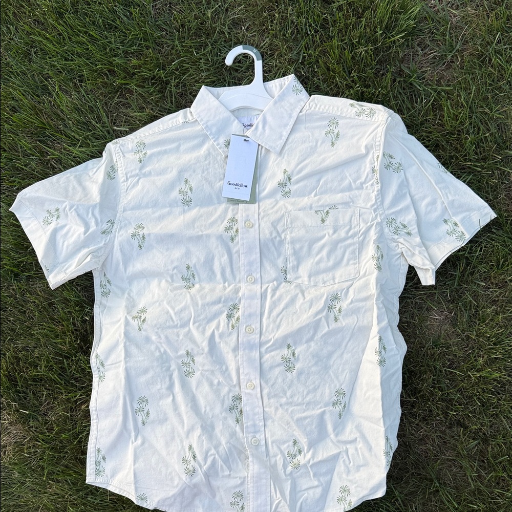 Goodfellow & Co White Shirt with Green Floral Pattern